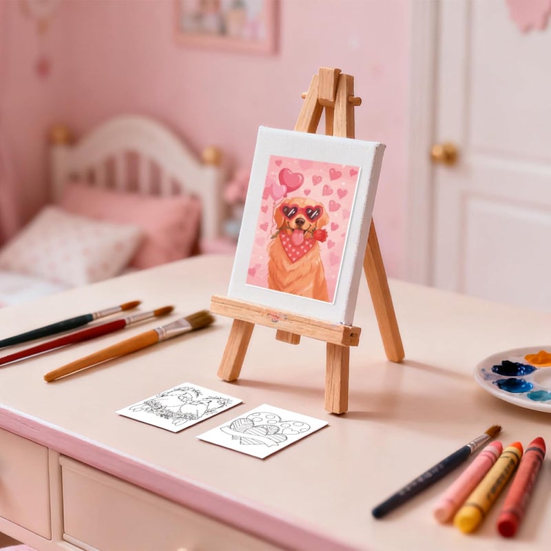 Zynlio Valentine's Day 12Pcs Pre Drawn Stretched Canvas Coloring Pre Drawn Canvas to Paint for Adults Kids Party Favor DIY Art Supplies(Valentine's Day,5 x 7 Inch) - Image 4